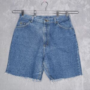 Vintage LEE Medium Wash Cut-Off Denim Shorts Size 16 High Waisted Stonewashed